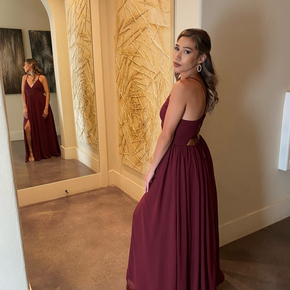Azazie Red Pleated Backless Halter Gown for Prom